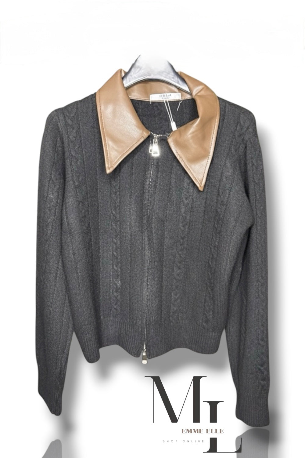 Maglioncino con colletto in pelle