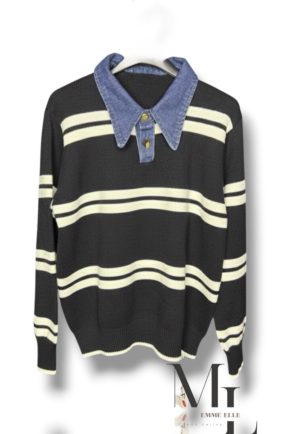 Maglioncino con colletto denim