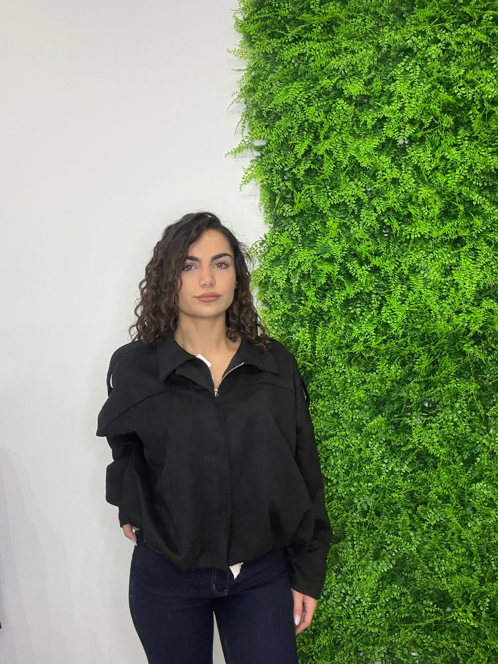 Giubbotto Scamosciato Nero Oversize