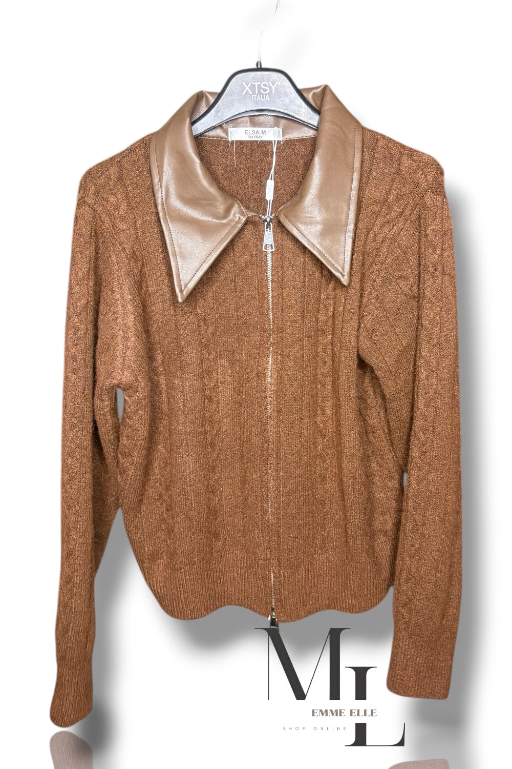 Maglioncino con colletto in pelle