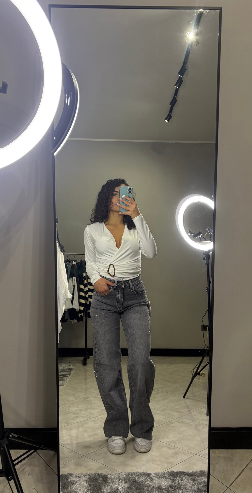 Jeans Wide Leg "Glitter-Dust" Grigio