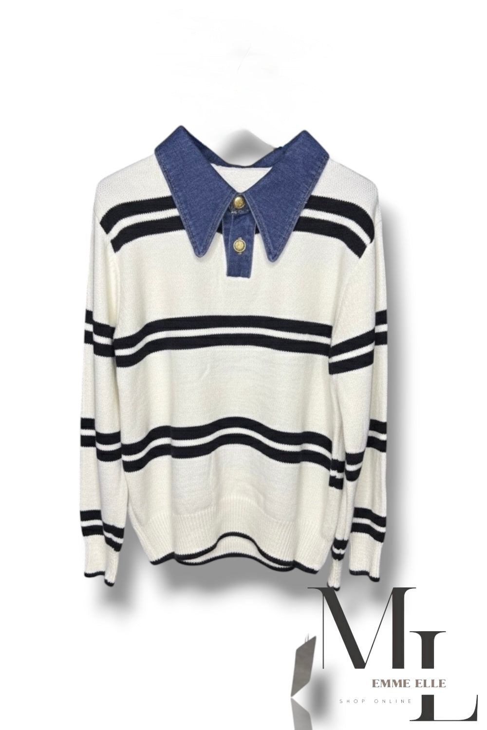 Maglioncino con colletto denim