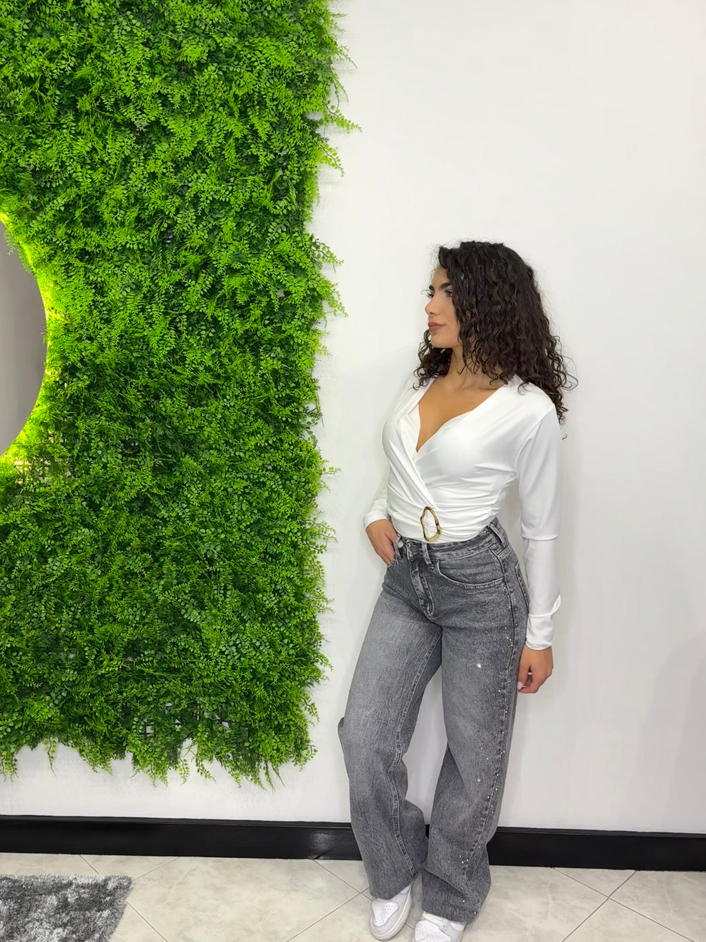 Jeans Wide Leg "Glitter-Dust" Grigio