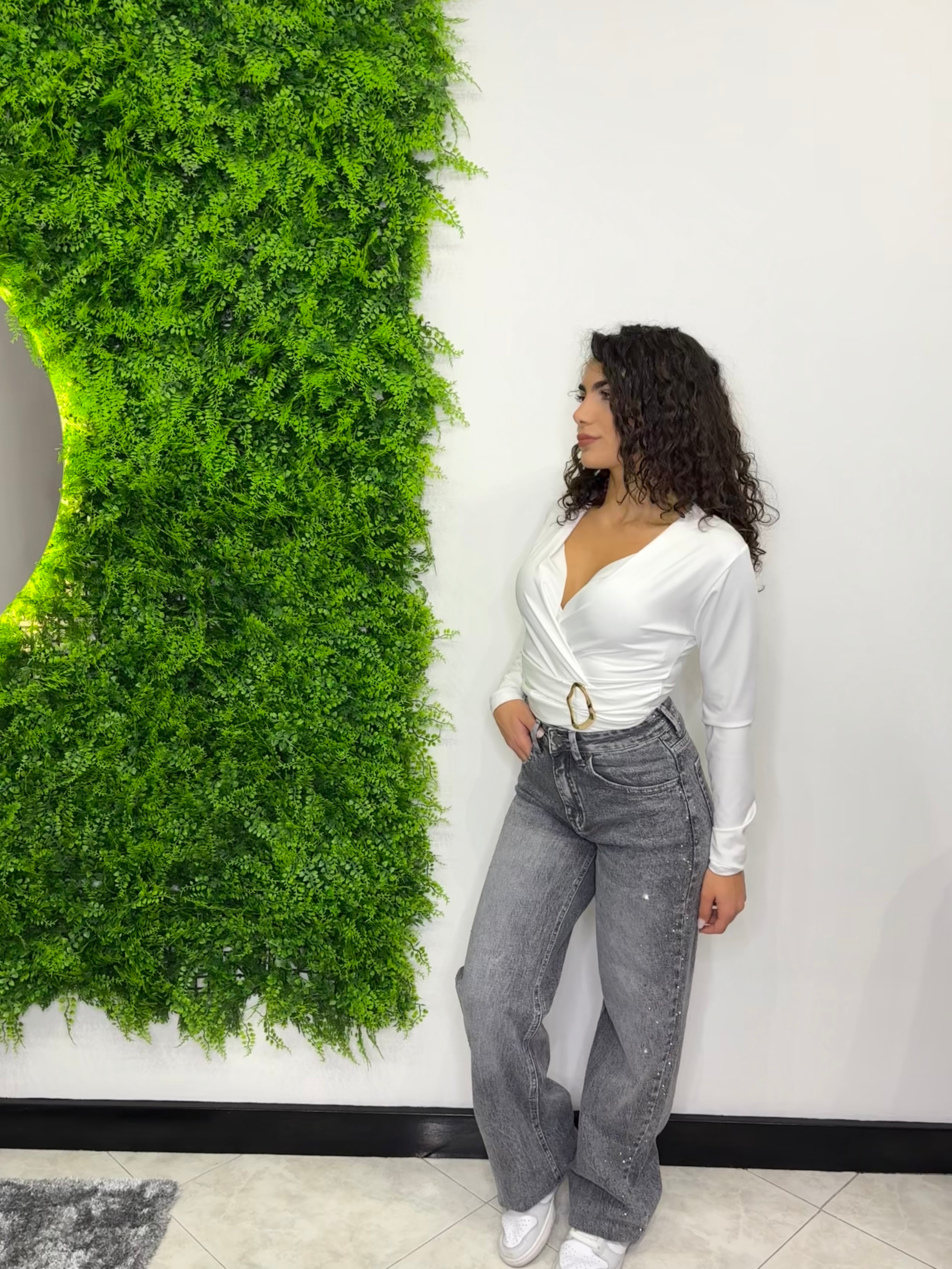 Jeans Wide Leg "Glitter-Dust" Grigio