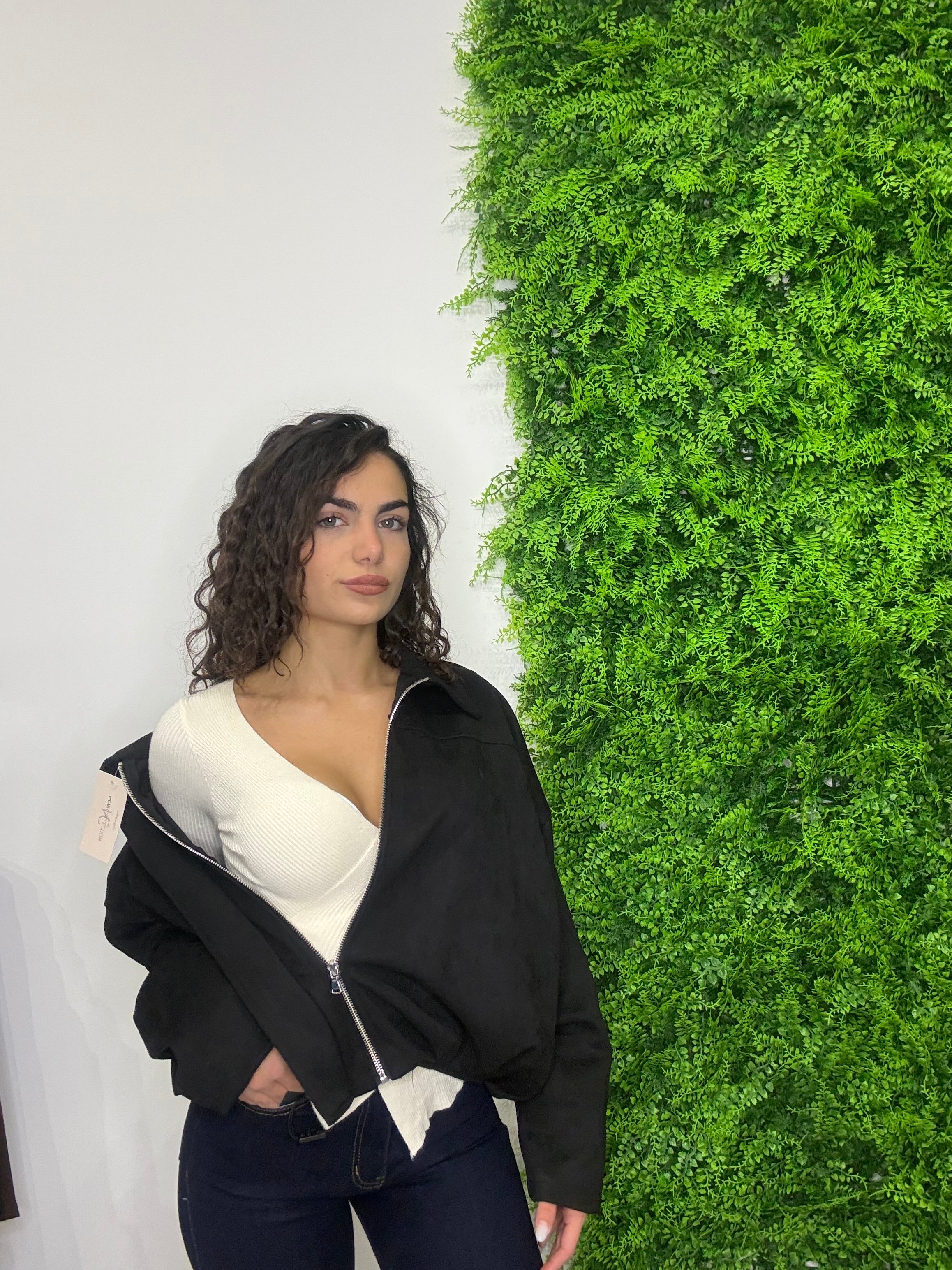 Giubbotto Scamosciato Nero Oversize